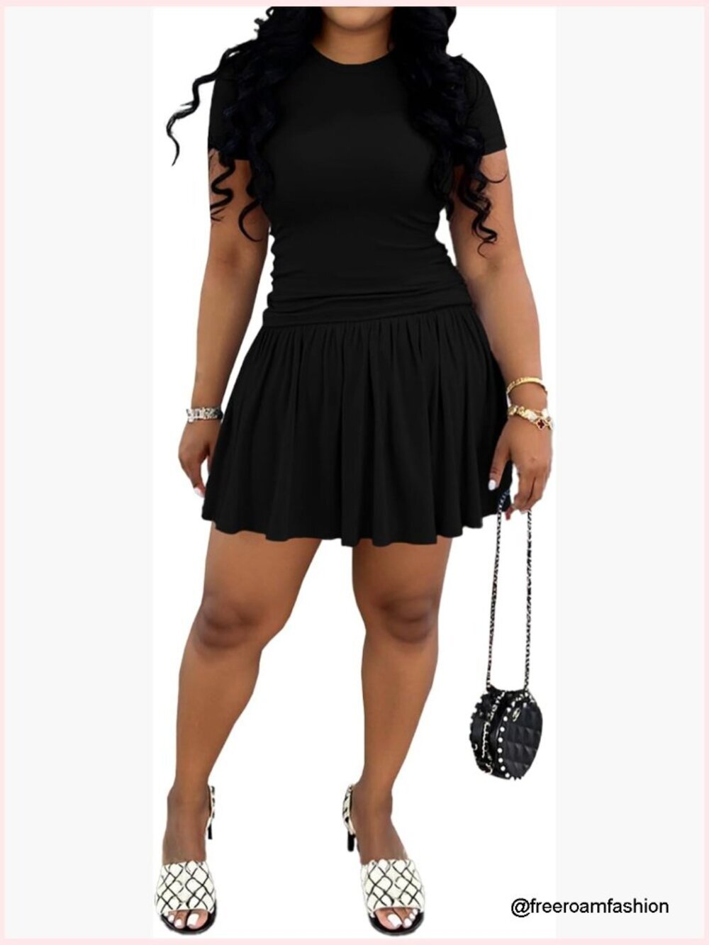 2 Piece Skirt Set Short Sleeve Top Pleated Skirt Casual Matching Outfit